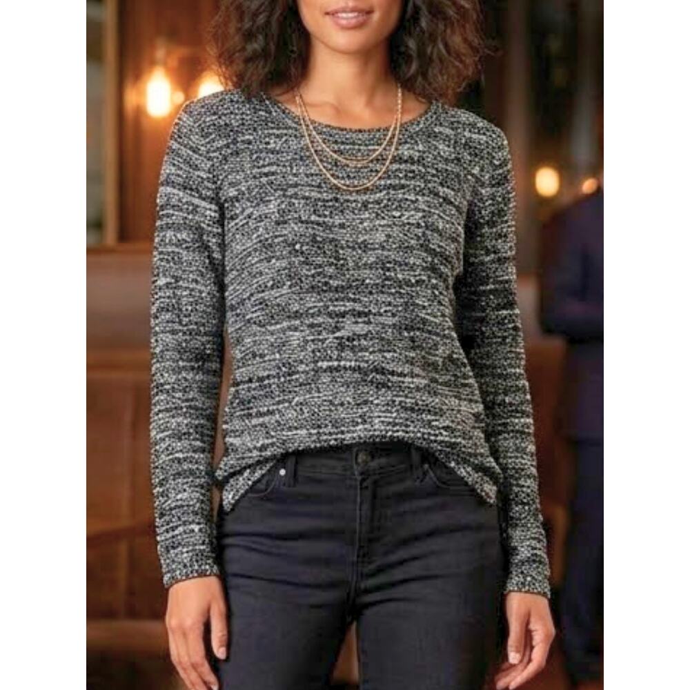 RAFAELLA Petite Black Gray Sequin Sweater XS | High Low Sparkle Knit